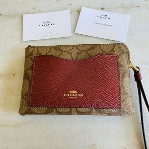 Coach Khaki Metallic Wristlet Cherry